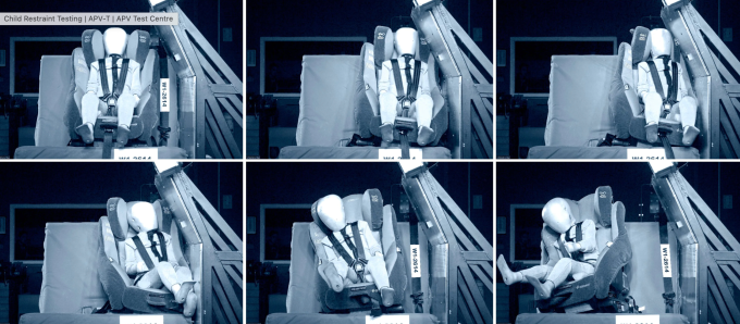 Thử nghiệm va chạm bên hông với ghế trẻ em tại Australia. Ảnh: Apvtestcentre