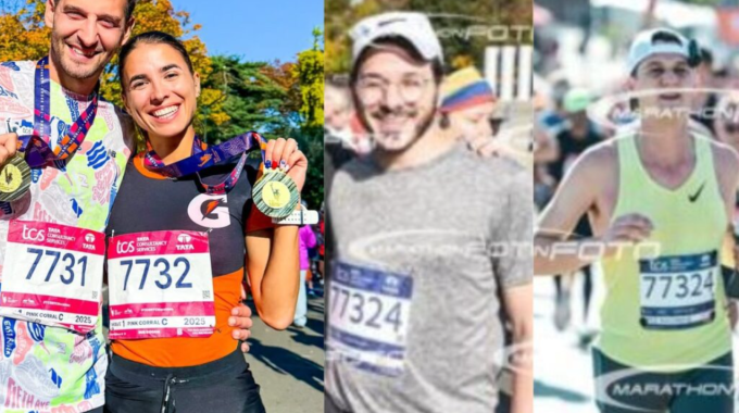 Lisa Migliorini (@thefashionjogger) sử dụng bib hợp lệ ở ảnh bên trái, trong khi hai người bên phải mang bib 7732(4) được làm giả với số 4 nhỏ kèm theo. Ảnh: Instagram / thefashionjogger