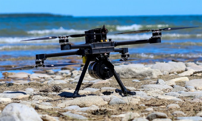 Drone cáp quang trong diễn tập của Vệ binh Quốc gia Mỹ tại Alpena, bang Michigan ngày 21/7. Ảnh: USAF