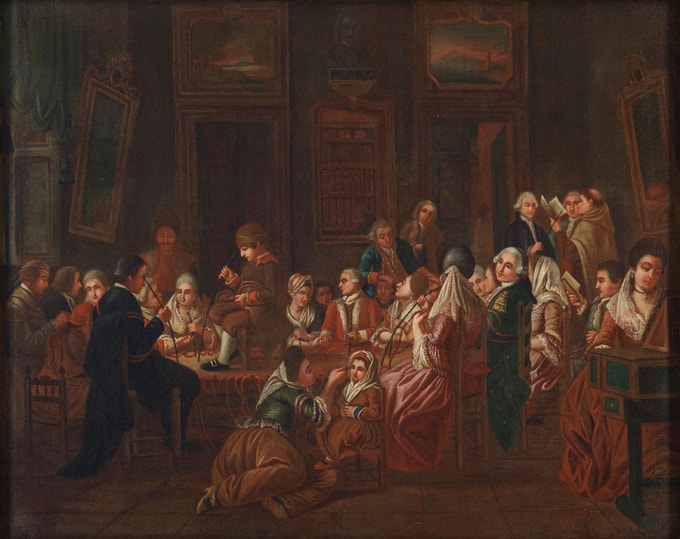 Liệu pháp thôi miên, tranh sơn dầu của một họa sĩ Pháp, khoảng năm 1778–1784. Ảnh: Wellcome Collection