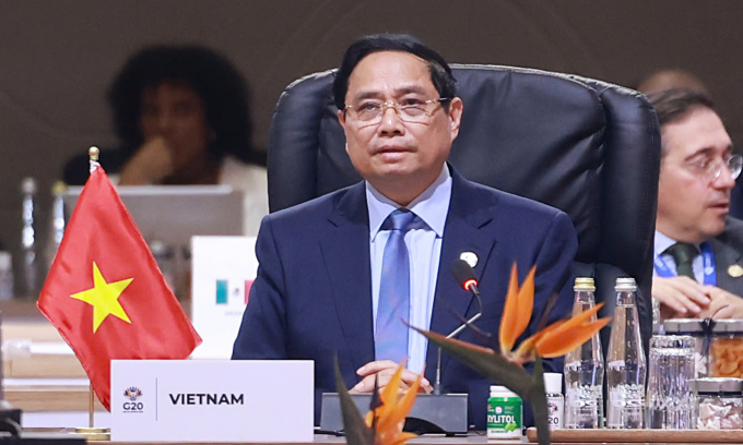 Thủ tướng Phạm Minh Chính tại phiên thảo luận thứ ba của hội nghị G20 hôm 23/11. Ảnh: VGP