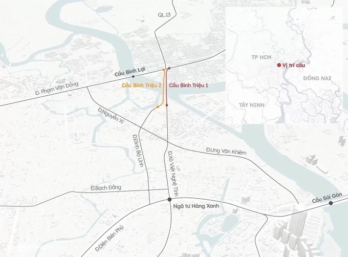 Hướng tuyến hai cầu Bình Triệu. Đồ họa: Khánh Hoàng