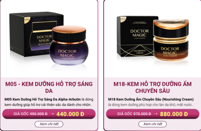 Các sản phẩm Doctor Magic quảng cáo trên website của Mailisa.Ảnh chụp màn hình