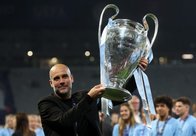 HLV Pep Guardiola mừng danh hiệu Champions League sau trận chung kết tại Olympic Ataturk, Istanbul, Thổ Nhĩ Kỳ ngày 11/6/2023. Ảnh: Reuters
