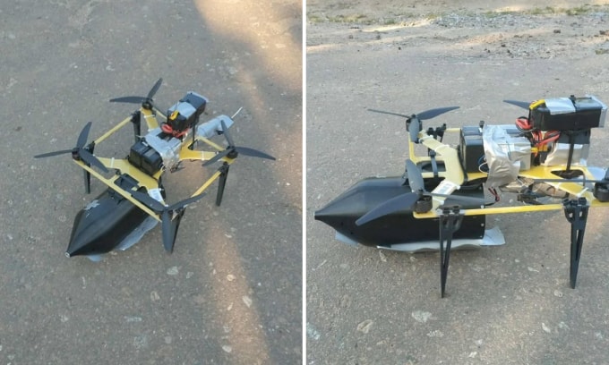 Drone cáp quang có tên Hoàng tử Vandal xứ Novgorod (KVN) của Nga. Ảnh: Instagram/drone_war