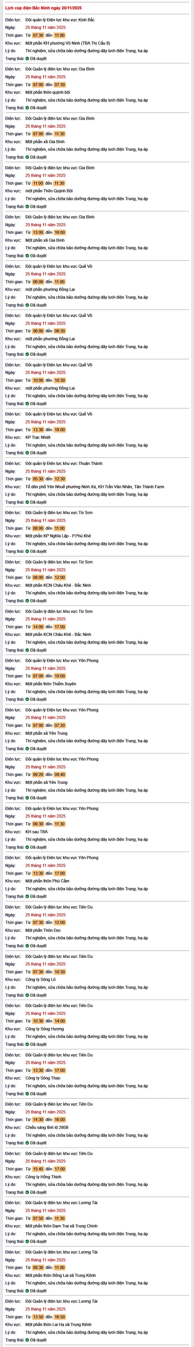 Tra cứu lịch cắt điện Bắc Ninh hôm nay Thứ 3 ngày 25/11/2025- Ảnh 1.