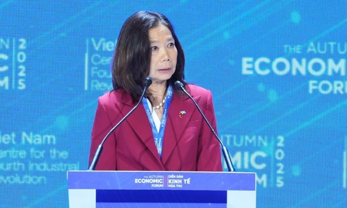 Bà Pauline Tamesis, Điều phối viên thường trú của Liên Hợp Quốc tại Việt Nam tại Diễn đàn Kinh tế mùa Thu năm 2025, sáng 26/11. Ảnh ban tổ chức