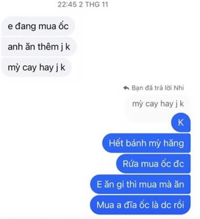Nhi nhắn tin với anh họ, khuya 2/11. Ảnh: Gia đình cung cấp