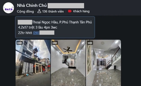 Các hội nhóm chia sẻ cho thành viên thông tin nhà cho thuê kèm số điện thoại của gia chủ. Ảnh: nhân vật cung cấp