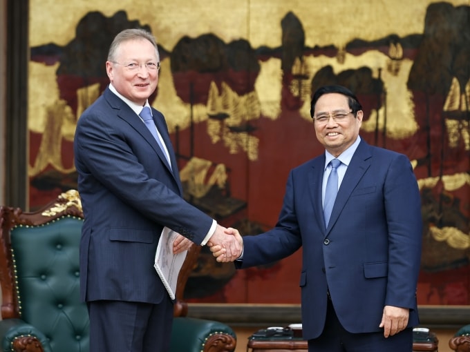 Thủ tướng Phạm Minh Chính tiếp Tổng giám đốc Công ty Zarubezhneft (Liên bang Nga) Sergei Kudryashov. Ảnh: VGP