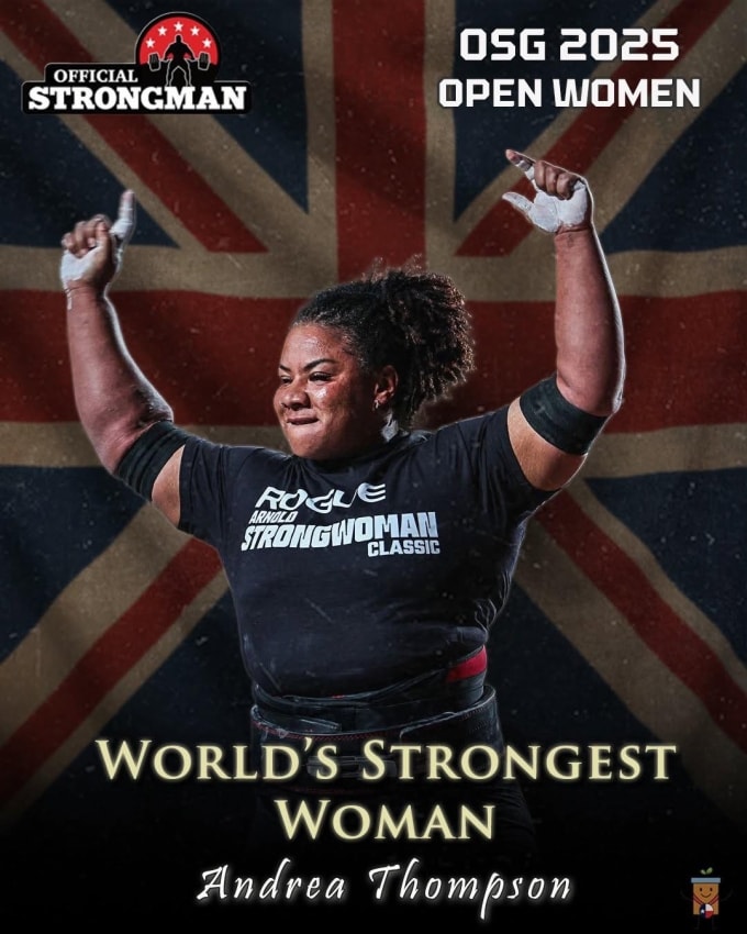 Andrea Thompson, 43 tuổi, ban đầu xếp thứ hai ở cuộc thi vì thành tích trong phần thi Stone Series - nơi các nữ lực sĩ phải bưng 4 vật nặng vượt qua thanh xà cao 42 inch với tổng trọng lượng lên đến 136 kg.