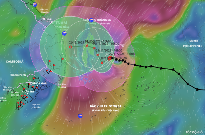 Dự báo hướng đi và vùng ảnh hưởng của bão Koto. Ảnh: Hệ thống giám sát thiên tai
