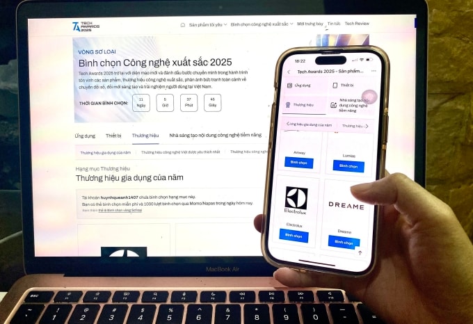 Giao diện bình chọn vòng Sơ loại Tech Awards 2025. Ảnh: Thái Anh