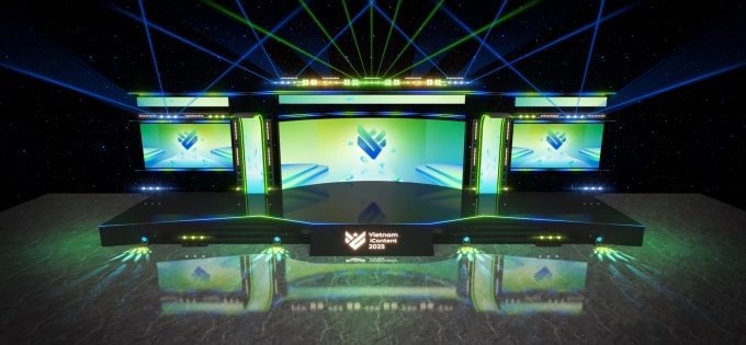 Sân khấu chính Vietnam iContent 2025 - nơi diễn ra các phiên thảo luận sáng, chiều và trao giải cho các cá nhân, tổ chức sáng tạo xuất sắc vào buổi tối. Ảnh: Ban tổ chức