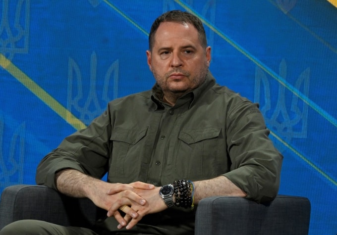 Chánh văn phòng Tổng thống Ukraine Andriy Yermak trong cuộc họp báo tại Kiev hồi tháng 8/2024. Ảnh: AFP