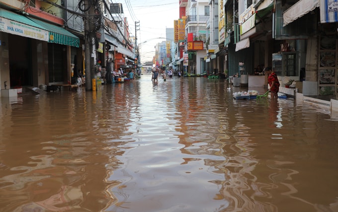 Đường Bùi Hữu Nghĩa ở phường Bình Thủy, TP Cần Thơ thường xuyên ngập sâu khi triều cường dâng cao. Ảnh: An Bình