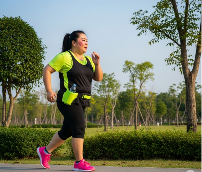 Người thừa cân dễ bị đau khớp gối khi chạy bộ. Ảnh minh họa tạo bởi AI