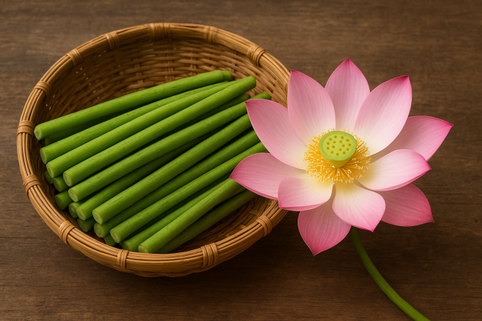 Thân hoa sen có thể chế biến thành nhiều món ăn mang lại nhiều lợi ích cho sức khỏe. Ảnh tạo bởi AI