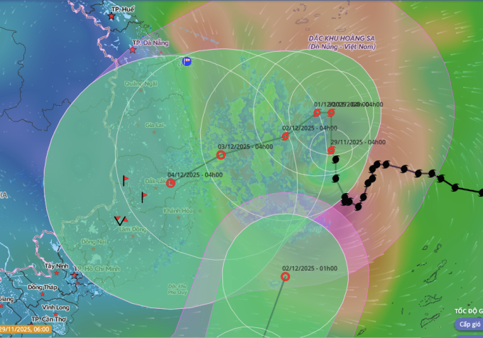 Dự báo hướng đi và vùng ảnh hưởng của bão Koto. Ảnh: Hệ thống giám sát thiên tai