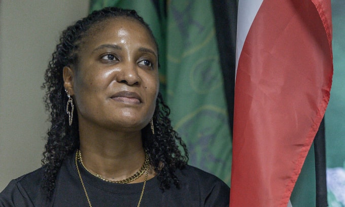 Nghị sĩ Duduzile Zuma-Sambudla đảng MK tại cuộc họp báo ngày 28/11 ở Durban. Ảnh: AFP