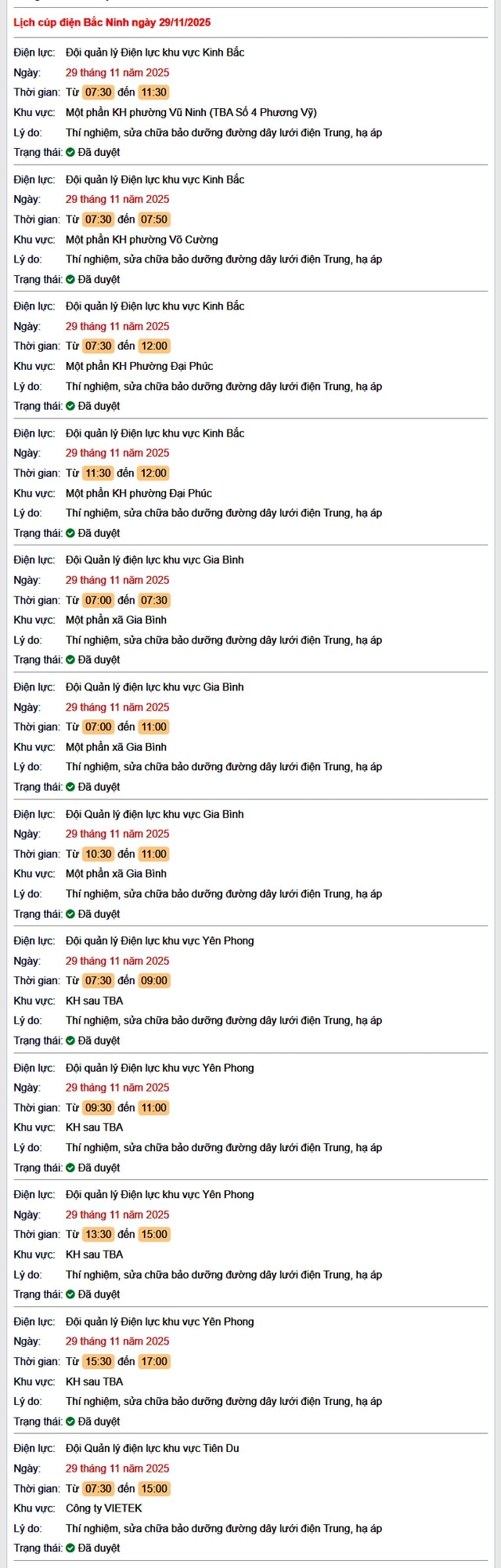 Tra cứu lịch cắt điện Bắc Ninh hôm nay Thứ 7 ngày 29/11/2025- Ảnh 1.