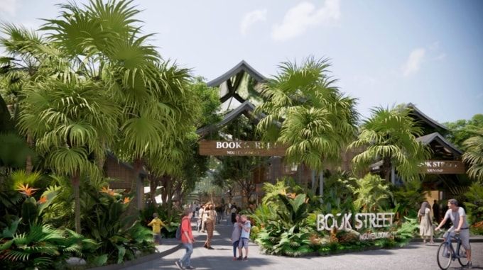 Không gian bên ngoài đường sách theo thiết kế 3D. Ảnh: Ban tổ chức cung cấp