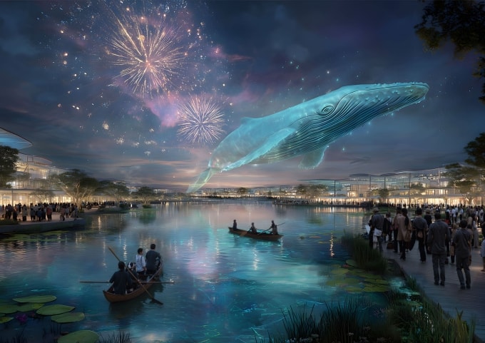 Phối cảnh khu vực show trình diễn về đêm tại dự án. Ảnh: Sun Group
