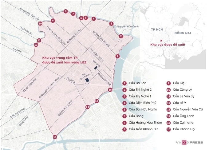 Khu vực trung tâm thành phố được đề xuất làm vùng LEZ. Đồ họa: Hoàng Khánh