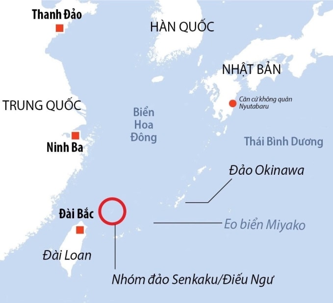 Vị trí quần đảo Senkaku//Điếu Ngư và đảo Đài Loan. Đồ họa: AFP
