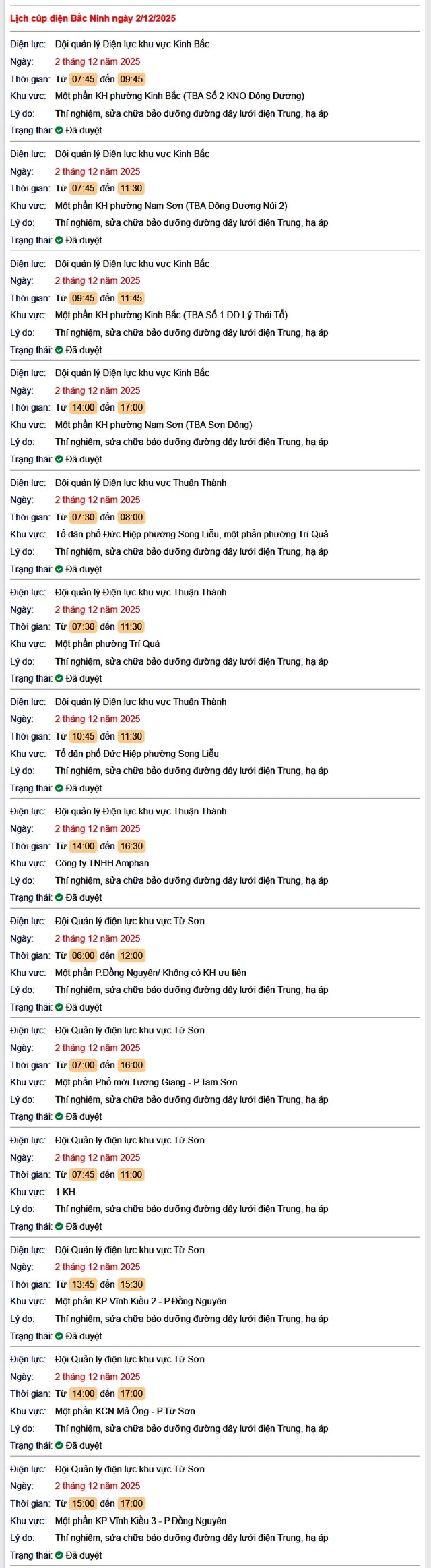 Tra cứu lịch cắt điện Bắc Ninh hôm nay Thứ 3 ngày 2/12/2025- Ảnh 1.