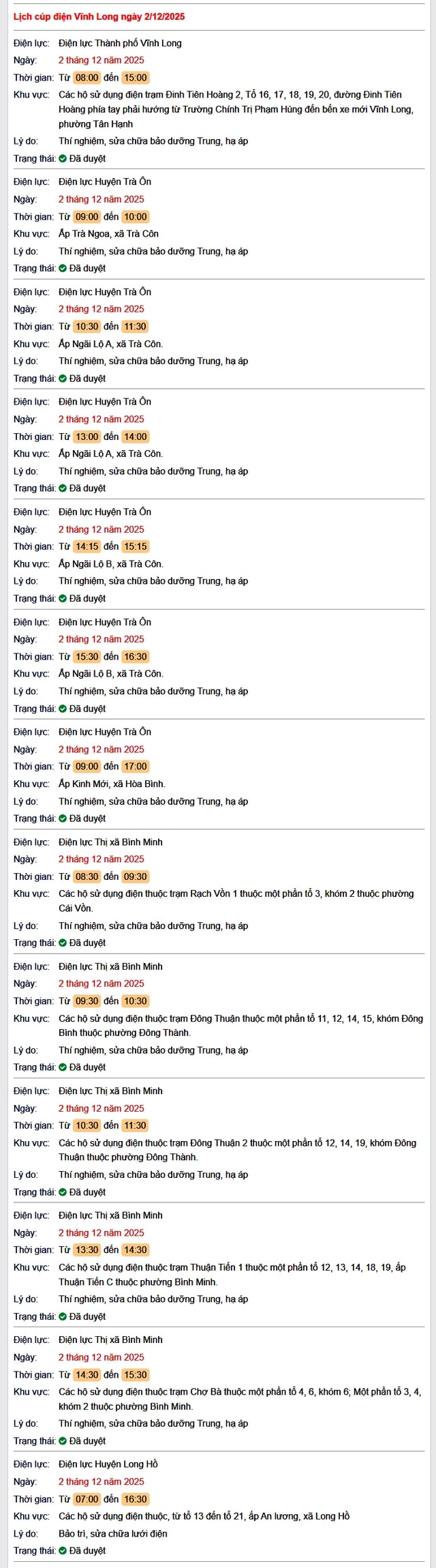 Tra cứu lịch cúp điện Vĩnh Long hôm nay thứ 3 ngày 2/12/2025- Ảnh 1. Tra cứu lịch cúp điện Vĩnh Long hôm nay thứ 3 ngày 2/12/2025- Ảnh 1.