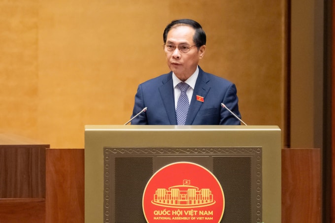 Phó thủ tướng Bùi Thanh Sơn trình bày tờ trình dự án. Ảnh: Hoàng Phong