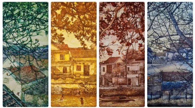 Bức Huế tình khúc tứ thời của tác giả Trần Thị Thanh Dung giành giải Nhì. Ảnh: Ban tổ chức cung cấp