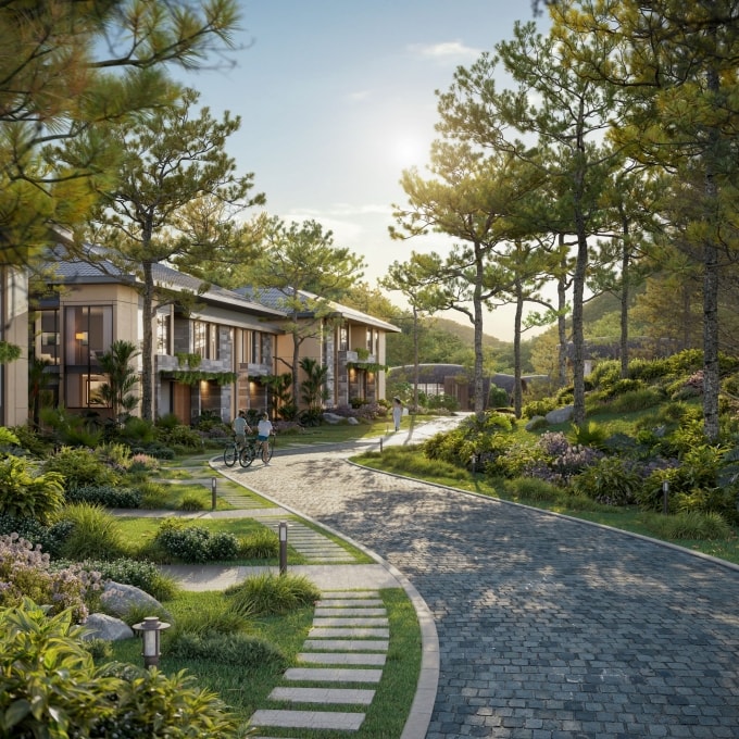 Phân khu vận hành theo mô hình Gated-Community với hệ thống kiểm soát an ninh, lối giao thông riêng và địa hình phân tầng. Ảnh: BIM Land