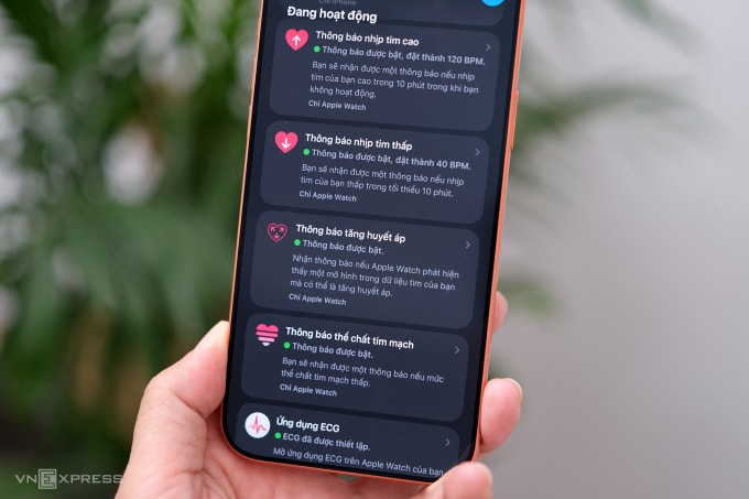 Ngoài cảnh báo huyết áp cao, Apple Watch còn nhiều cảnh báo về bệnh lý khác như nhịp tim thấp, nhịp tim cao, ngừng thở qua đêm, thể chất tim mạch.... Ảnh: Tuấn Hưng