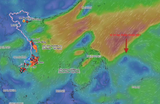 Vị trí áp thấp nhiệt đới ngoài khơi Philippines. Ảnh: Hệ thống giám sát thiên tai