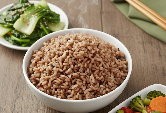 Ăn quá nhiều gạo lứt vẫn gây tăng cân. Ảnh được tạo bởi AI