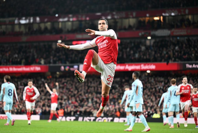 Mikel Merino mừng bàn trong trận Arsenal thắng Brentford 2-0 ở vòng 14 Ngoại hạng Anh trên sân Emirates, London, Anh ngày 3/12/2025. Ảnh: Arsenal FC