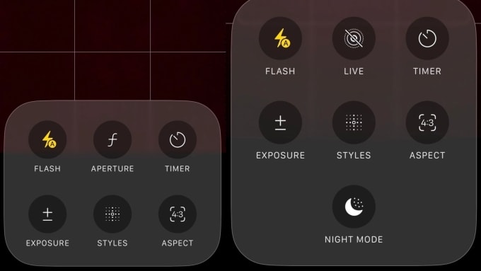Tính năng Night mode không xuất hiện ở chế độ chụp Chân Dung (trái) và có trên chế độ Ảnh: Ảnh: Apple Insider.