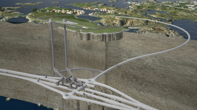 Hầm đường bộ Rogfast sẽ có bùng binh kép ở khoảng giữa, nằm dưới độ sâu 260 m. Ảnh: Skanska