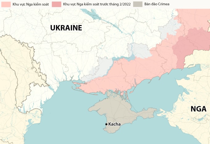 Vị trí khu dân cư Kacha trên bán đảo Crimea. Đồ họa: RYV