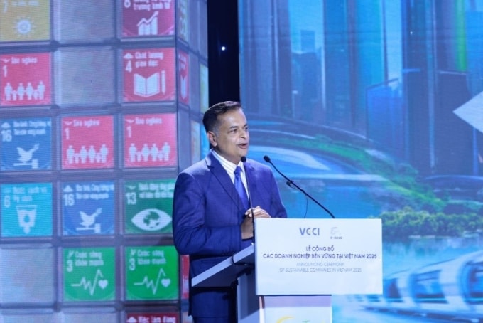 Ông Binu Jacob, Tổng giám đốc Nestlé Việt Nam, đồng Chủ tịch Hội đồng Doanh nghiệp vì Sự phát triển bền vững (VBCSD), phát biểu tại sự kiện. Ảnh: Nestlé Việt Nam