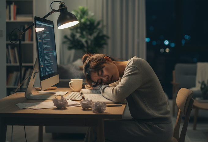 Ngủ đa pha có thể gây thiếu ngủ, mệt mỏi. Ảnh được tạo bởi AI