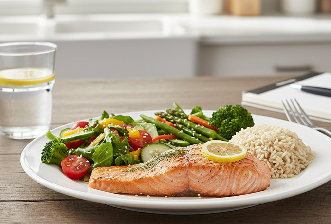 Cá hồi giàu protein nạc lành mạnh, hỗ trợ giảm cân. Ảnh được tạo bởi AI