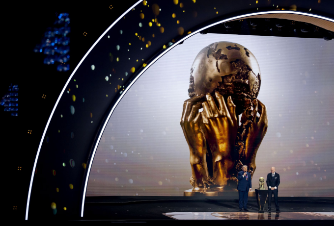 Tổng thống Mỹ Donald Trump phát biểu tại bốc thăm chia bảng World Cup 2026. Ảnh: ANP