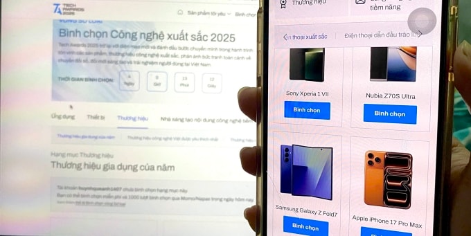 Giao diện bình chọn vòng Sơ loại Tech Awards 2025. Ảnh: Thái Anh