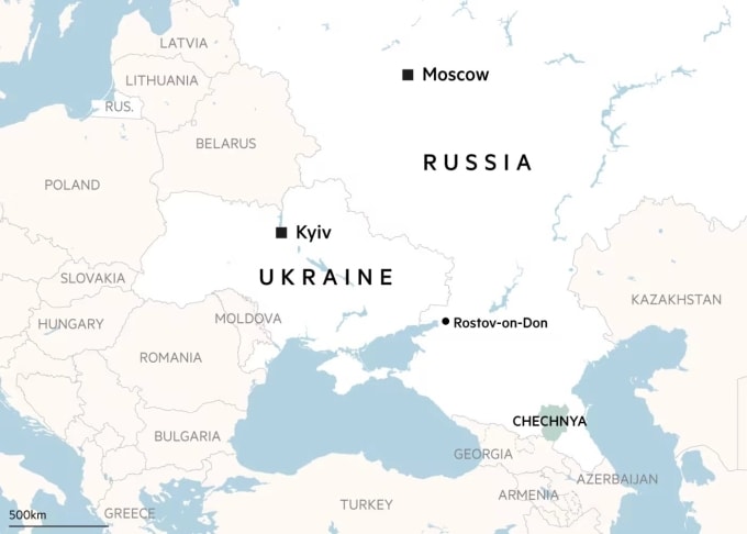 Vị trí Cộng hòa Chechnya thuộc Liên bang Nga. Đồ họa: FT