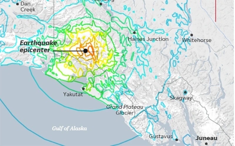 Vị trí tâm chấn động đất. Ảnh đồ họa: USA Today