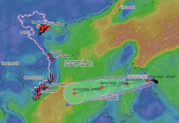 Dự báo hướng đu của áp thấp nhiệt đới. Ảnh: Hệ thống giám sát thiên tai