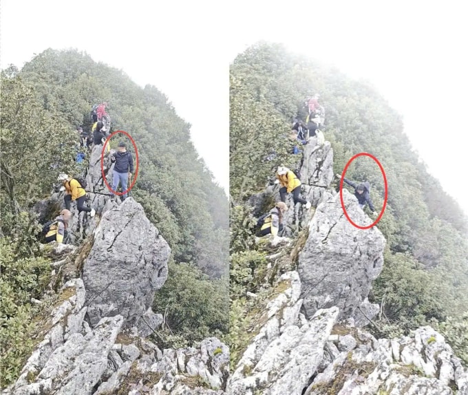 Khoảnh khắc nam du khách rơi xuống vách núi. Ảnh: Cắt từ video